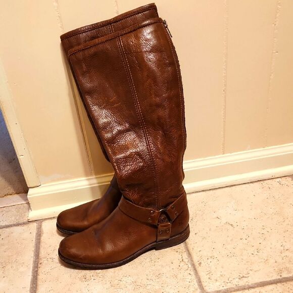 Frye Women's Phillip Harness Dark Brown Tall Brown Riding Boots Size 8.5 - Picture 1 of 14